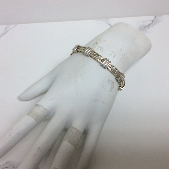 Lady's 14k Yellow Solid Real 2Tone Gold Diamond Fancy Link Bracelet 19.10g - Picture 8 of 9